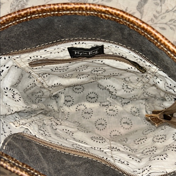 Myra Bag Peace Pocket Shoulder Bag Tote Canvas Denim Leather Western Cowgirl - Picture 3 of 5